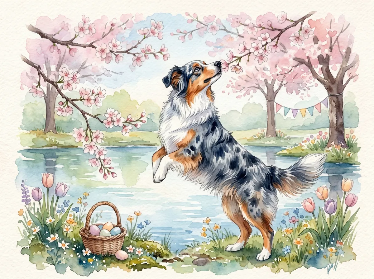 Australian Shepherd watercolor calendar month 4